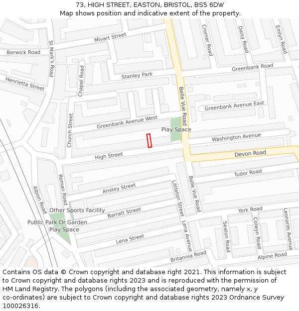 73, HIGH STREET, EASTON, BRISTOL, BS5 6DW: Location map and indicative extent of plot