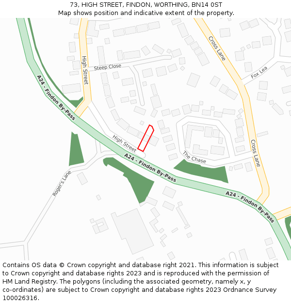 73, HIGH STREET, FINDON, WORTHING, BN14 0ST: Location map and indicative extent of plot