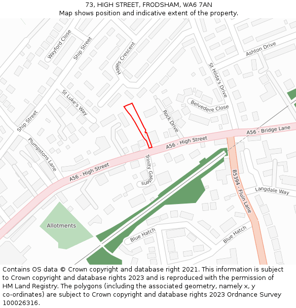73, HIGH STREET, FRODSHAM, WA6 7AN: Location map and indicative extent of plot