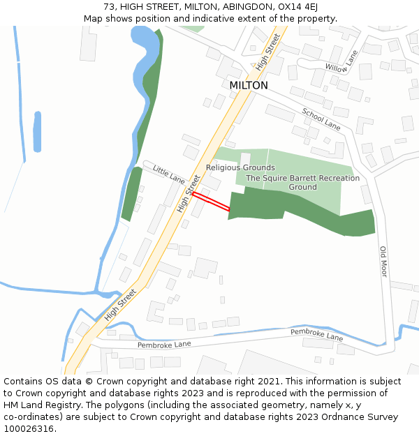 73, HIGH STREET, MILTON, ABINGDON, OX14 4EJ: Location map and indicative extent of plot