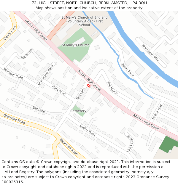 73, HIGH STREET, NORTHCHURCH, BERKHAMSTED, HP4 3QH: Location map and indicative extent of plot