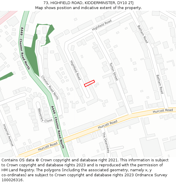 73, HIGHFIELD ROAD, KIDDERMINSTER, DY10 2TJ: Location map and indicative extent of plot