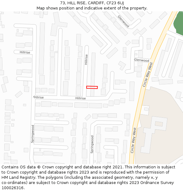 73, HILL RISE, CARDIFF, CF23 6UJ: Location map and indicative extent of plot