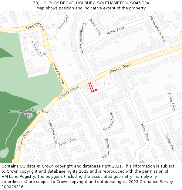 73, HOLBURY DROVE, HOLBURY, SOUTHAMPTON, SO45 2PX: Location map and indicative extent of plot