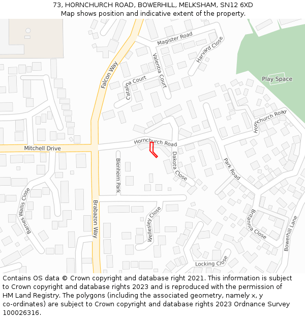 73, HORNCHURCH ROAD, BOWERHILL, MELKSHAM, SN12 6XD: Location map and indicative extent of plot