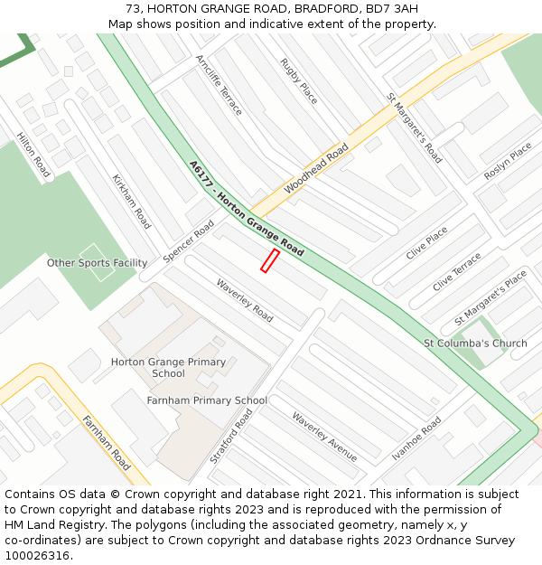 73, HORTON GRANGE ROAD, BRADFORD, BD7 3AH: Location map and indicative extent of plot