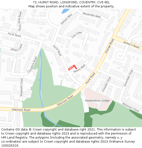 73, HURST ROAD, LONGFORD, COVENTRY, CV6 6EL: Location map and indicative extent of plot