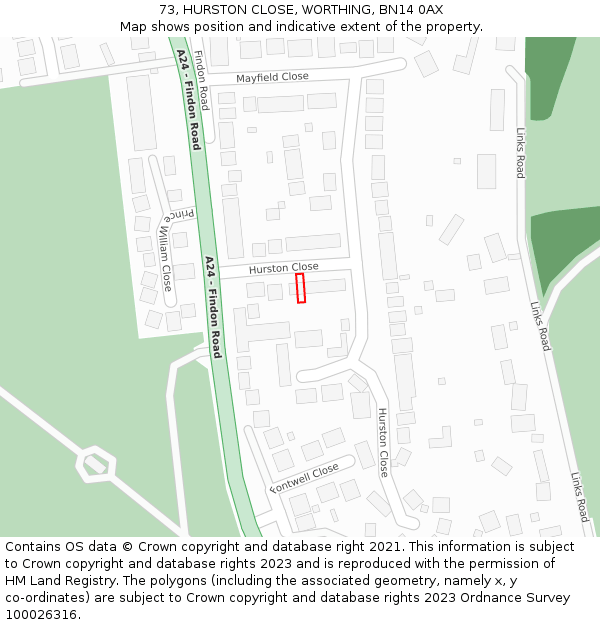 73, HURSTON CLOSE, WORTHING, BN14 0AX: Location map and indicative extent of plot
