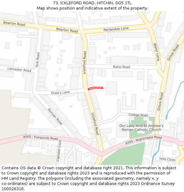 73, ICKLEFORD ROAD, HITCHIN, SG5 1TL: Location map and indicative extent of plot