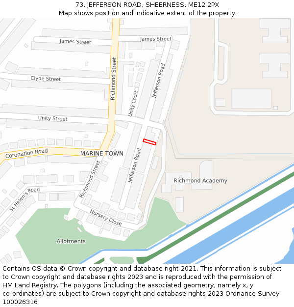 73, JEFFERSON ROAD, SHEERNESS, ME12 2PX: Location map and indicative extent of plot