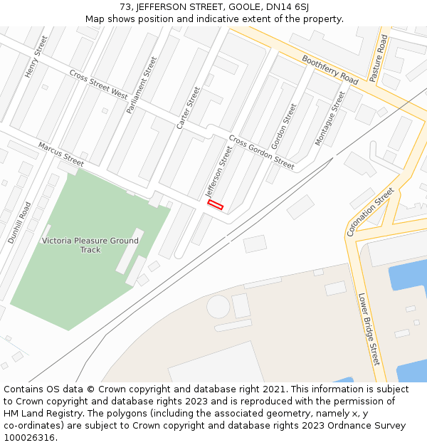73, JEFFERSON STREET, GOOLE, DN14 6SJ: Location map and indicative extent of plot