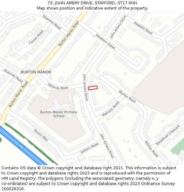 73, JOHN AMERY DRIVE, STAFFORD, ST17 9NN: Location map and indicative extent of plot