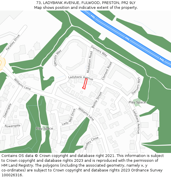 73, LADYBANK AVENUE, FULWOOD, PRESTON, PR2 9LY: Location map and indicative extent of plot