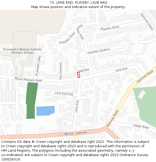 73, LANE END, PUDSEY, LS28 9AQ: Location map and indicative extent of plot