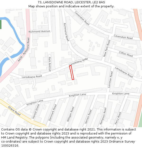 73, LANSDOWNE ROAD, LEICESTER, LE2 8AS: Location map and indicative extent of plot