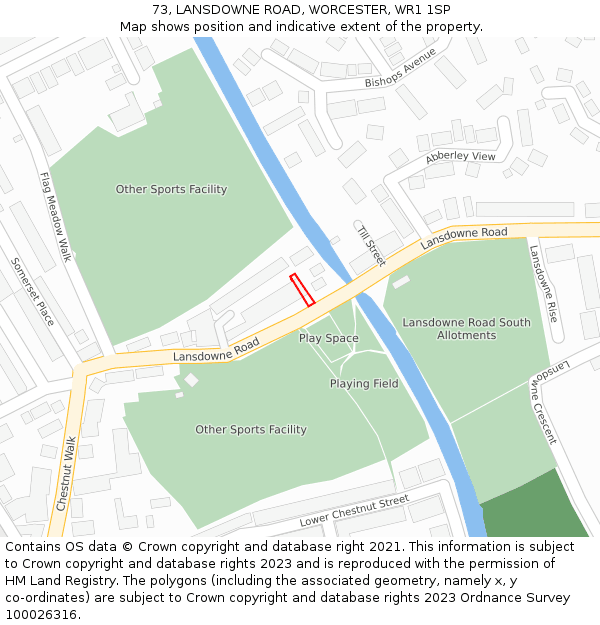 73, LANSDOWNE ROAD, WORCESTER, WR1 1SP: Location map and indicative extent of plot