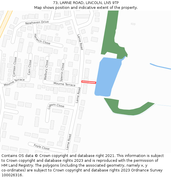 73, LARNE ROAD, LINCOLN, LN5 9TP: Location map and indicative extent of plot