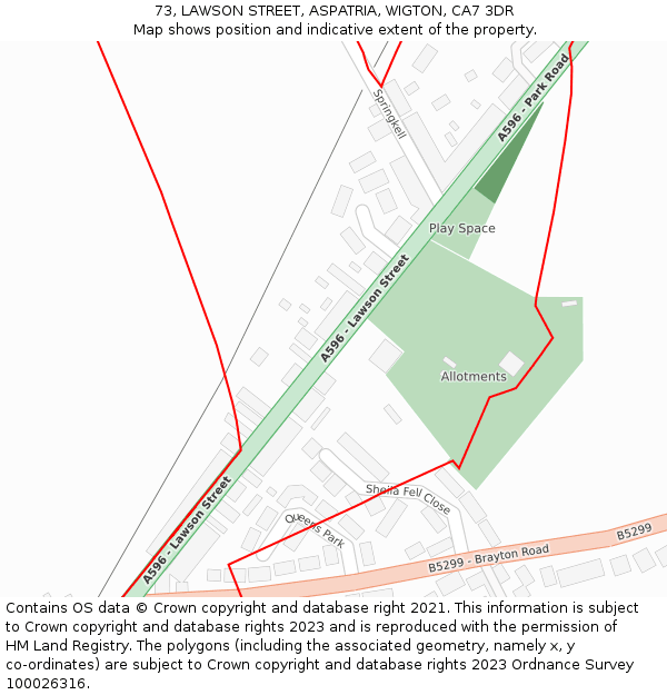 73, LAWSON STREET, ASPATRIA, WIGTON, CA7 3DR: Location map and indicative extent of plot