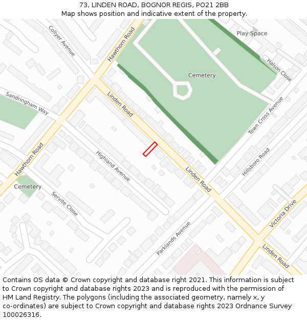 73, LINDEN ROAD, BOGNOR REGIS, PO21 2BB: Location map and indicative extent of plot