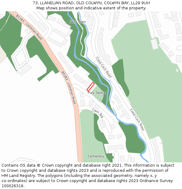 73, LLANELIAN ROAD, OLD COLWYN, COLWYN BAY, LL29 9UH: Location map and indicative extent of plot