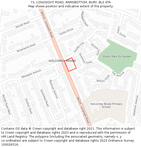 73, LONGSIGHT ROAD, RAMSBOTTOM, BURY, BL0 9TA: Location map and indicative extent of plot