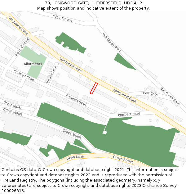 73, LONGWOOD GATE, HUDDERSFIELD, HD3 4UP: Location map and indicative extent of plot