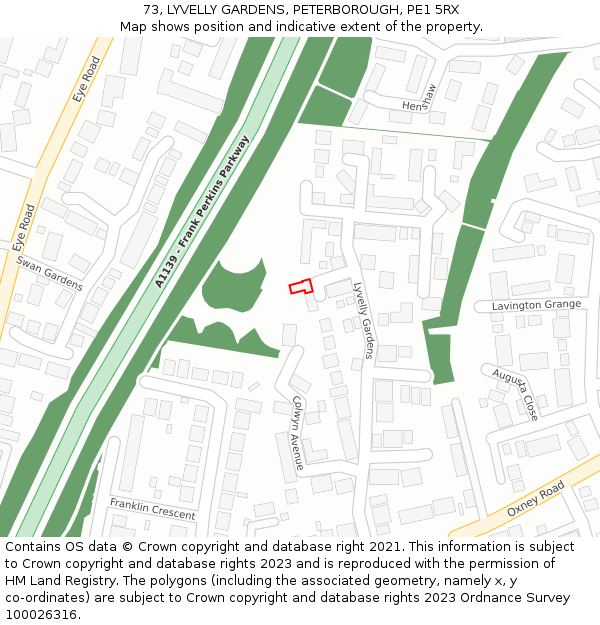 73, LYVELLY GARDENS, PETERBOROUGH, PE1 5RX: Location map and indicative extent of plot