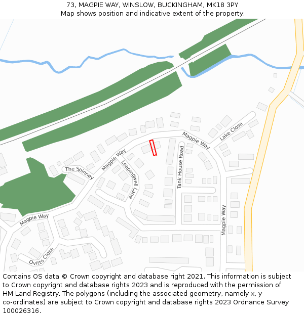 73, MAGPIE WAY, WINSLOW, BUCKINGHAM, MK18 3PY: Location map and indicative extent of plot