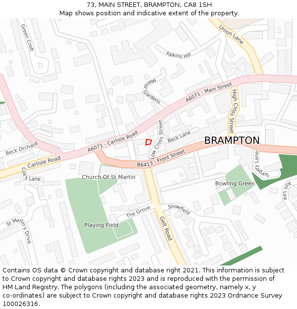 73, MAIN STREET, BRAMPTON, CA8 1SH: Location map and indicative extent of plot