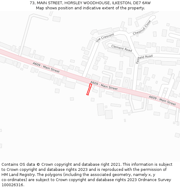 73, MAIN STREET, HORSLEY WOODHOUSE, ILKESTON, DE7 6AW: Location map and indicative extent of plot