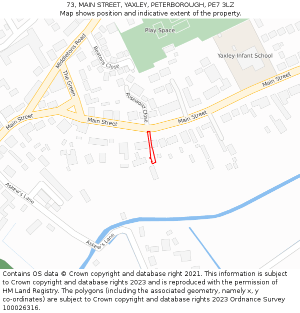 73, MAIN STREET, YAXLEY, PETERBOROUGH, PE7 3LZ: Location map and indicative extent of plot