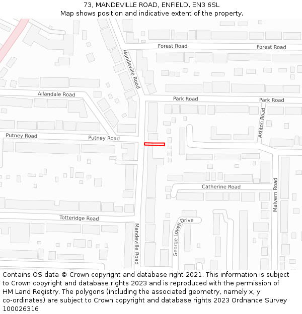 73, MANDEVILLE ROAD, ENFIELD, EN3 6SL: Location map and indicative extent of plot
