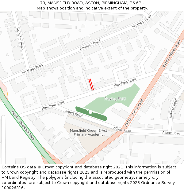 73, MANSFIELD ROAD, ASTON, BIRMINGHAM, B6 6BU: Location map and indicative extent of plot