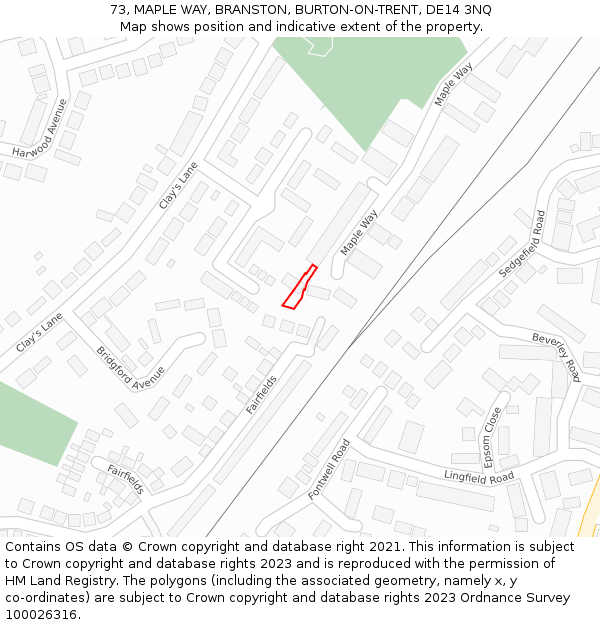 73, MAPLE WAY, BRANSTON, BURTON-ON-TRENT, DE14 3NQ: Location map and indicative extent of plot