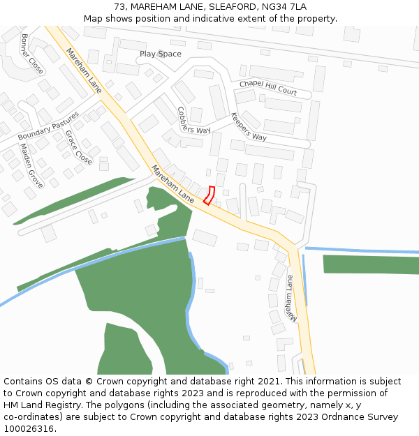 73, MAREHAM LANE, SLEAFORD, NG34 7LA: Location map and indicative extent of plot