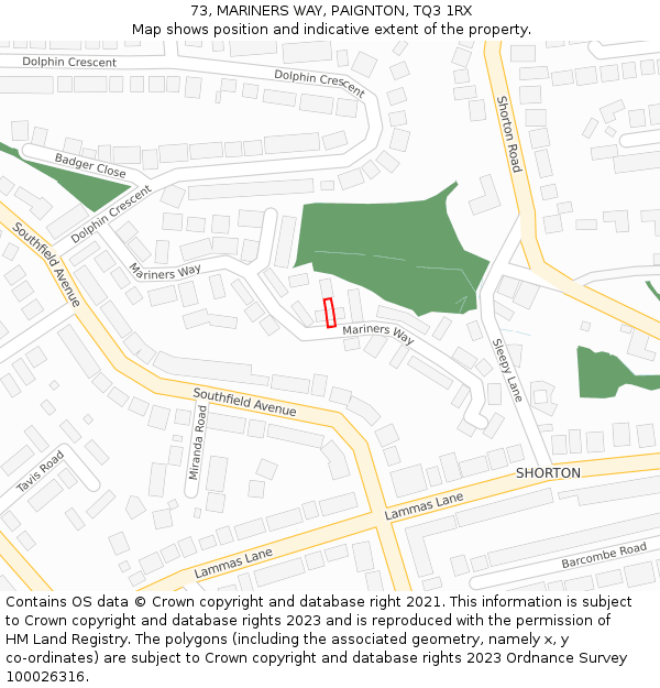 73, MARINERS WAY, PAIGNTON, TQ3 1RX: Location map and indicative extent of plot