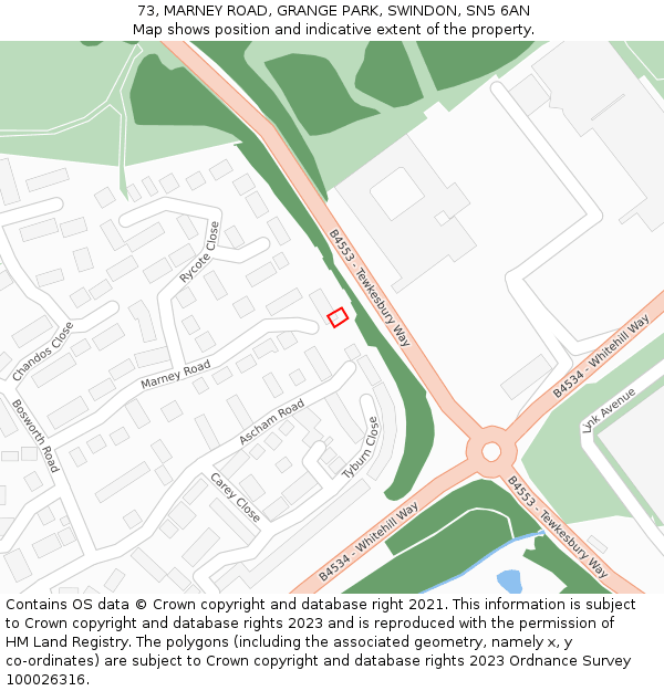 73, MARNEY ROAD, GRANGE PARK, SWINDON, SN5 6AN: Location map and indicative extent of plot
