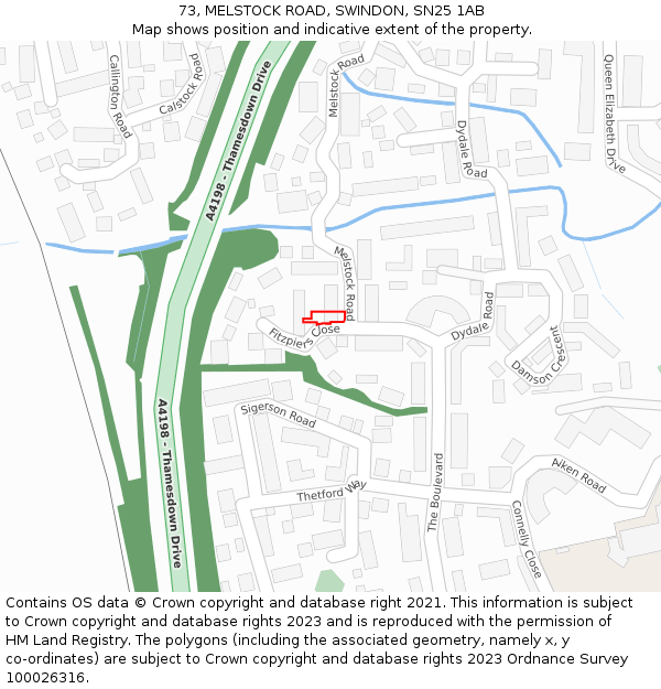 73, MELSTOCK ROAD, SWINDON, SN25 1AB: Location map and indicative extent of plot