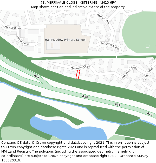 73, MERRIVALE CLOSE, KETTERING, NN15 6FY: Location map and indicative extent of plot