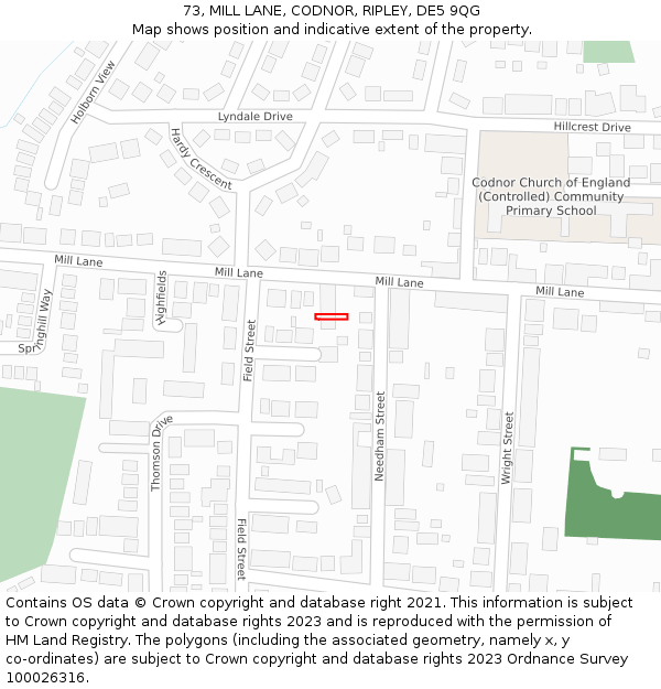 73, MILL LANE, CODNOR, RIPLEY, DE5 9QG: Location map and indicative extent of plot