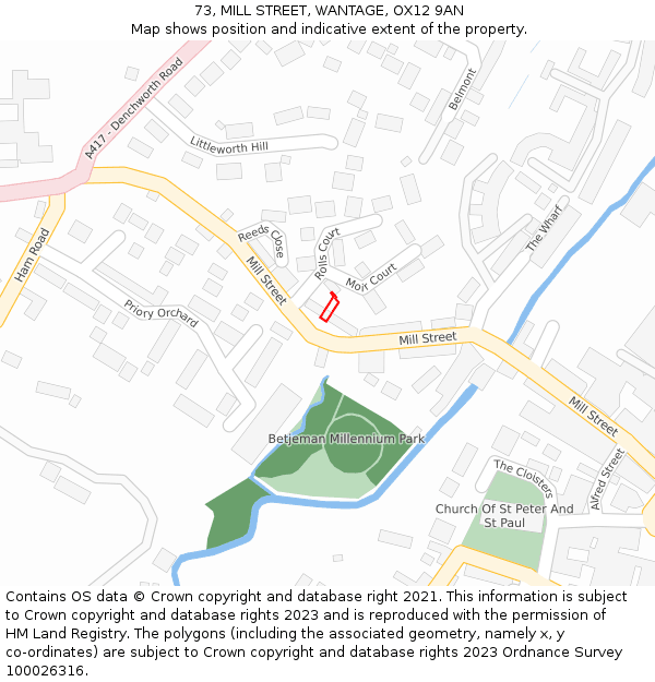 73, MILL STREET, WANTAGE, OX12 9AN: Location map and indicative extent of plot