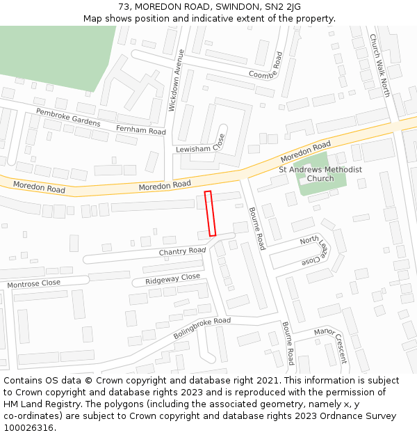 73, MOREDON ROAD, SWINDON, SN2 2JG: Location map and indicative extent of plot