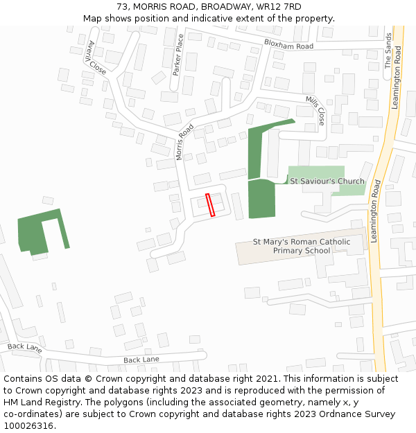 73, MORRIS ROAD, BROADWAY, WR12 7RD: Location map and indicative extent of plot