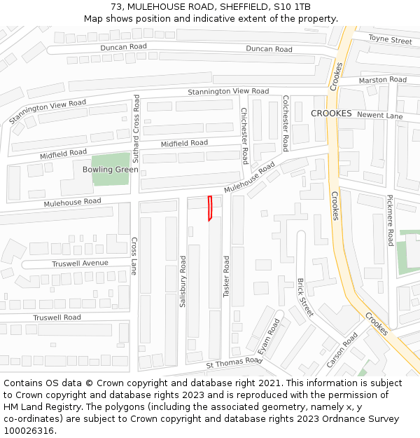 73, MULEHOUSE ROAD, SHEFFIELD, S10 1TB: Location map and indicative extent of plot