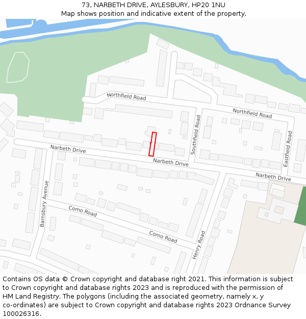 73, NARBETH DRIVE, AYLESBURY, HP20 1NU: Location map and indicative extent of plot