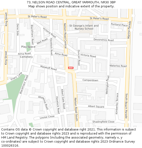 73, NELSON ROAD CENTRAL, GREAT YARMOUTH, NR30 3BP: Location map and indicative extent of plot