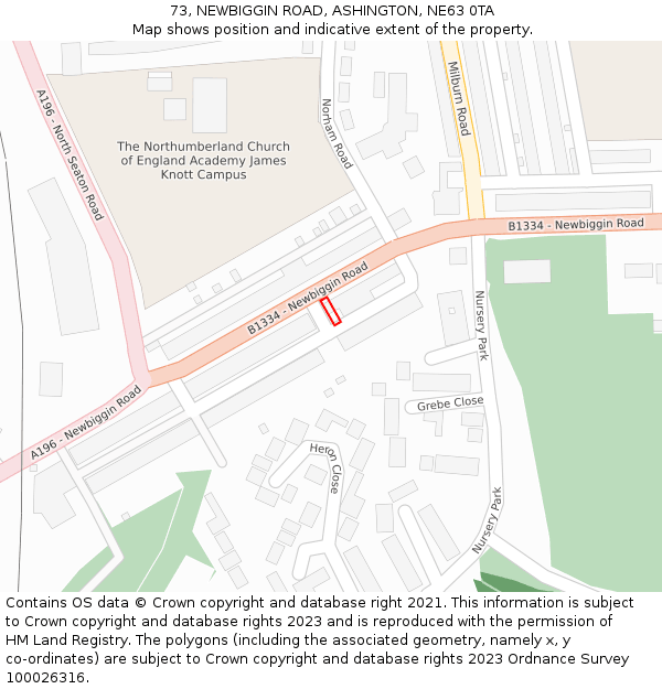 73, NEWBIGGIN ROAD, ASHINGTON, NE63 0TA: Location map and indicative extent of plot