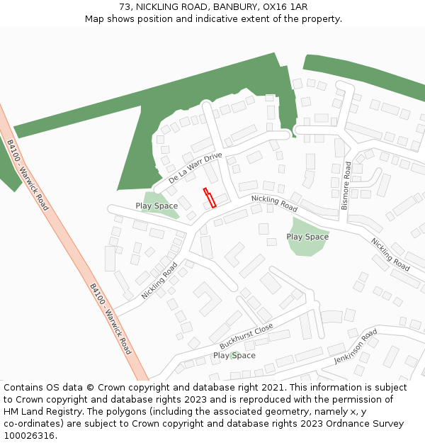 73, NICKLING ROAD, BANBURY, OX16 1AR: Location map and indicative extent of plot