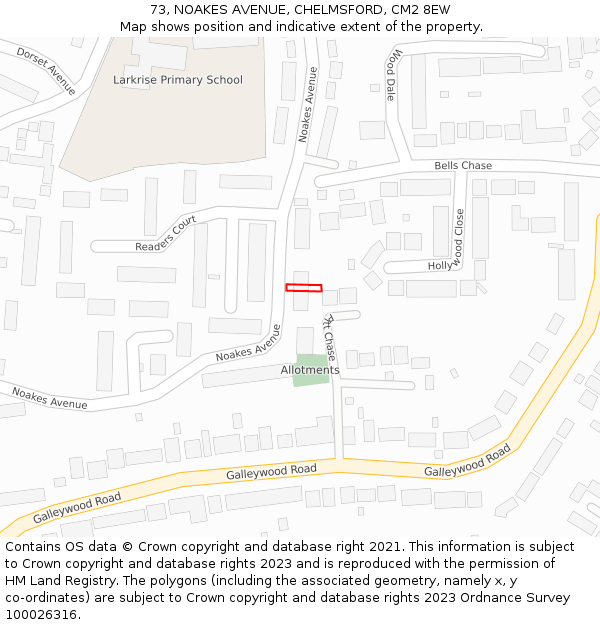 73, NOAKES AVENUE, CHELMSFORD, CM2 8EW: Location map and indicative extent of plot