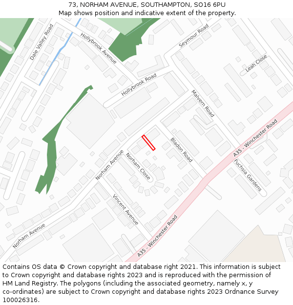73, NORHAM AVENUE, SOUTHAMPTON, SO16 6PU: Location map and indicative extent of plot